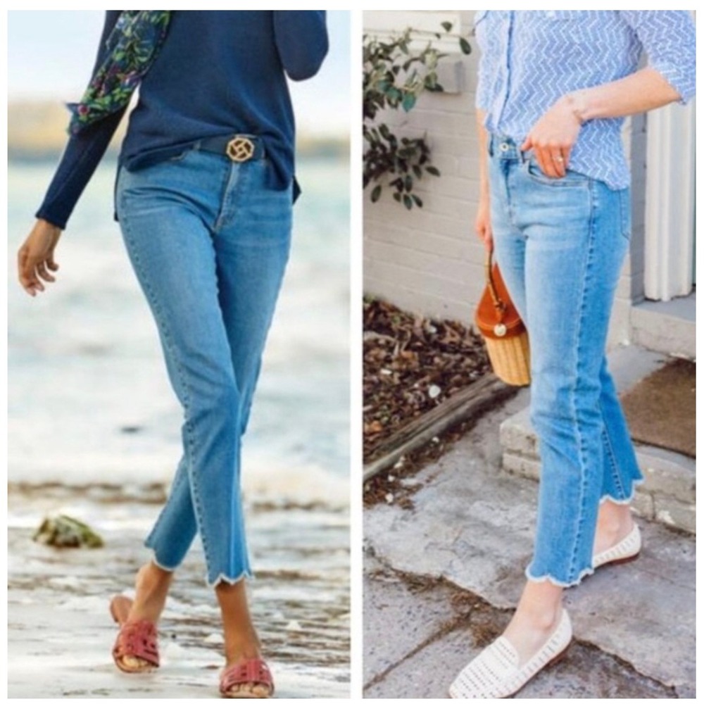 J.McLaughlin Dahlia Scallop Hem Ankle Jeans Medium Wash Blue Size 12 High Rise